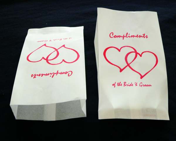 Wedding - Cake Bags - Red Heart Compliments Bride & Groom x 100 Bulk Pack